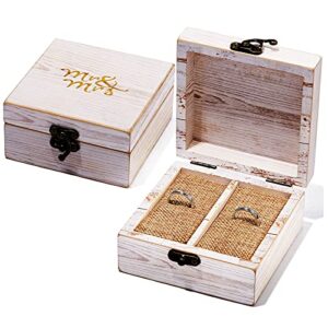 wood ring box for wedding valentine's day ceremony wooden ring bearer holder rustic mr. & mrs decorative ring holder boxes for marriage rings and couple jewelry