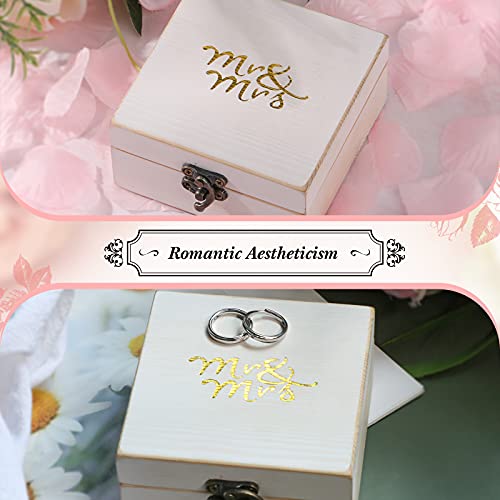 Wood Ring Box for Wedding Valentine's Day Ceremony Wooden Ring Bearer Holder Rustic Mr. & Mrs Decorative Ring Holder Boxes for Marriage Rings and Couple Jewelry