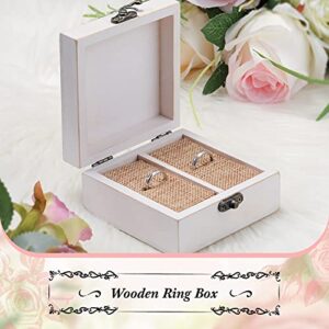 Wood Ring Box for Wedding Valentine's Day Ceremony Wooden Ring Bearer Holder Rustic Mr. & Mrs Decorative Ring Holder Boxes for Marriage Rings and Couple Jewelry