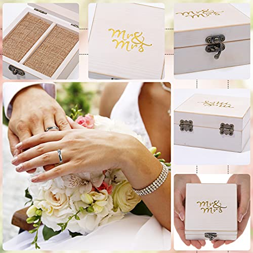 Wood Ring Box for Wedding Valentine's Day Ceremony Wooden Ring Bearer Holder Rustic Mr. & Mrs Decorative Ring Holder Boxes for Marriage Rings and Couple Jewelry