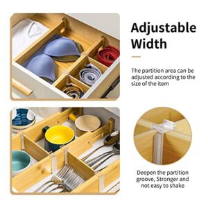 AISHIY Upgrade Bamboo Drawer Divider System,Adjustable Drawer Organizers,Expandable Utensil Organization System for Kitchen,Dressers and Bathroom,4 Divider with 6 Insert and 12 Divider Clips（17-22in）