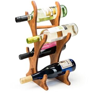 rostmarygift rostmary - wooden tabletop wine rack - 4 bottles horizontal storage - foldable rustic wine holder - elegant wine display stand countertop for kitchen, bar, cabinets