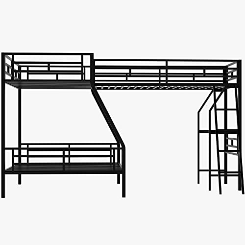 SOFTSEA L-Shaped Metal Triple Bunk Bed with A Loft Bed Attached for 3 Kids, Twin Over Twin Over Full Bunk Beds with Desk, No Box Spring Needed(L-Shaped 3 Bed)