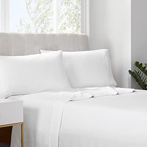 Serta Simply Clean Soft Hypoallergenic Stain Resistant Deep Pocket 4 Pieces Solid Bed Sheet Set, Queen, White