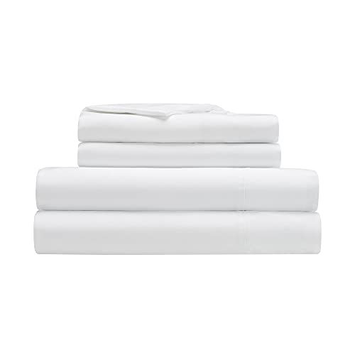 Serta Simply Clean Soft Hypoallergenic Stain Resistant Deep Pocket 4 Pieces Solid Bed Sheet Set, Queen, White
