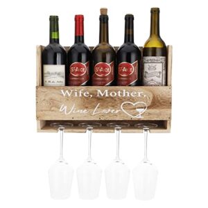 homewolf wall mounted wine rack - wine glass storage made from solid paulownia wood – wine bottle organizer holds 5 bottles and 4 glasses - wall-mounted wine racks hanging cabinet – bar decor