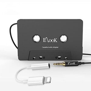 elook cassette aux adapter kit for car, includes one smartphone to 3.5 mm headphone jack adapter black