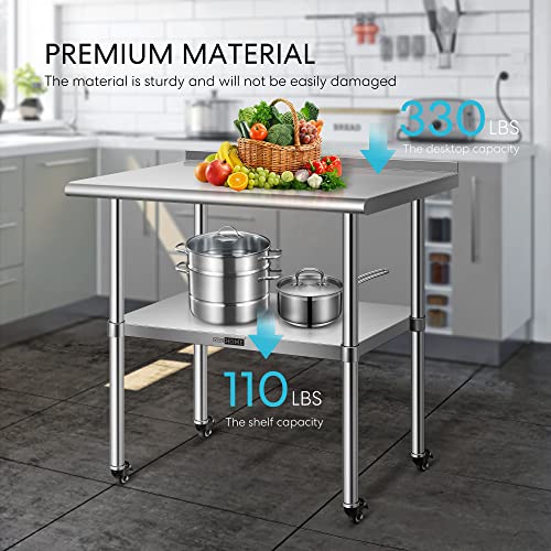 VIVOHOME 24 x 36 Inch Stainless Steel Work Table with Backsplash, Food Prep Commercial Table with Wheels for Restaurant, Hotel, Home and Warehouse