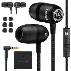 ludos clamor 2 pro wired earbuds with microphone, in ear headphones wired - earbuds wired with microphone, noise isolating ear buds wired, 3.5mm memory foam wired earphones for iphone computer, laptop