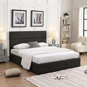 Harper & Bright Designs Queen Platform Bed with Storage Underneath, Upholstered Platform Bed with Gas Lift up Storage, Metal Bed Frame with Tufted Headboard（Gray, Button-Tufted）