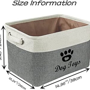 FJZFING Collapsible Dog Pet Toy Box Accessory Storage Bin with Handles, Organizer Storage Basket for Pet Toys, Blankets, Leashes, and Embroidered Dog Toys Grey