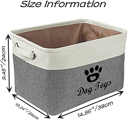 FJZFING Collapsible Dog Pet Toy Box Accessory Storage Bin with Handles, Organizer Storage Basket for Pet Toys, Blankets, Leashes, and Embroidered Dog Toys Grey