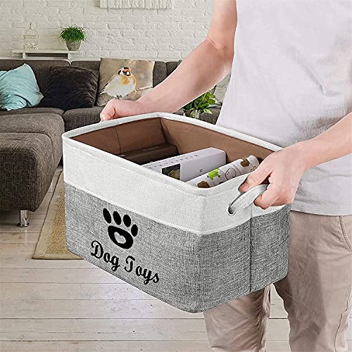 FJZFING Collapsible Dog Pet Toy Box Accessory Storage Bin with Handles, Organizer Storage Basket for Pet Toys, Blankets, Leashes, and Embroidered Dog Toys Grey