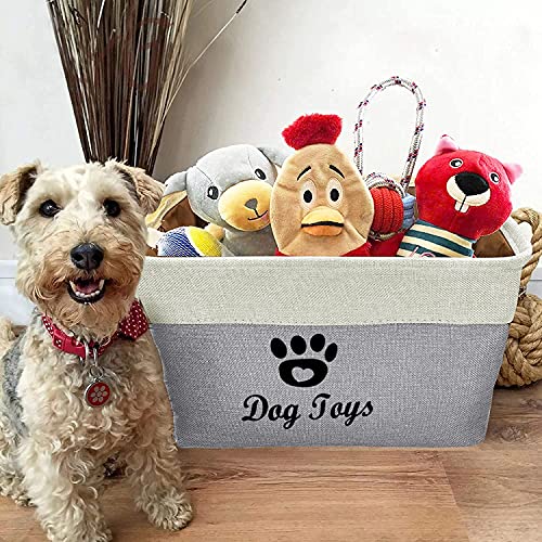 FJZFING Collapsible Dog Pet Toy Box Accessory Storage Bin with Handles, Organizer Storage Basket for Pet Toys, Blankets, Leashes, and Embroidered Dog Toys Grey