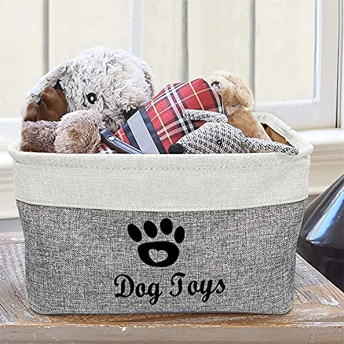 FJZFING Collapsible Dog Pet Toy Box Accessory Storage Bin with Handles, Organizer Storage Basket for Pet Toys, Blankets, Leashes, and Embroidered Dog Toys Grey