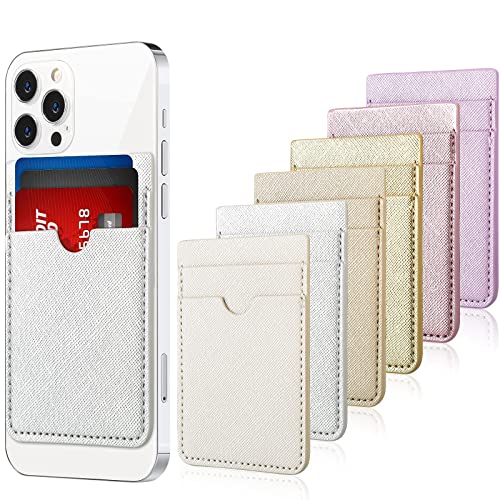 6 Pieces Phone Card Pocket Holder Phone Card Stick PU Leather Cell Phone Card Pocket, ID Credit Card Wallet Phone Case Pouch for Back of Phone Compatible with Most Smartphones (Charming Color)