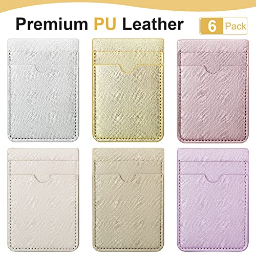 6 Pieces Phone Card Pocket Holder Phone Card Stick PU Leather Cell Phone Card Pocket, ID Credit Card Wallet Phone Case Pouch for Back of Phone Compatible with Most Smartphones (Charming Color)