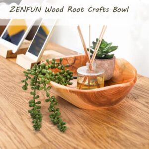 ZENFUN Wood Root Crafts Bowl, Natural Carved Wooden Bowl Fruit Salad Serving Bowl, Handmade Storage Bowl for Candy, Bread, Snacks, 7.8''-9.5'' Diameter