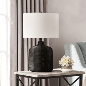 henn&hart 20.5" tall petite/rattan table lamp with fabric shade in black rattan/white, lamp, desk lamp for home or office