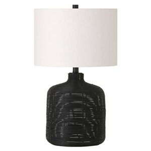 Henn&Hart 20.5" Tall Petite/Rattan Table Lamp with Fabric Shade in Black Rattan/White, Lamp, Desk Lamp for Home or Office