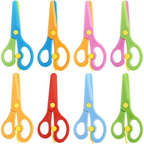 LOVESTOWN 8 PCS Plastic Safety Scissors, Toddler Safety Scissors Kids Plastic Scissors Toddler Scissors Age 3 for Children Art Supplies