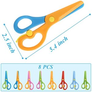 LOVESTOWN 8 PCS Plastic Safety Scissors, Toddler Safety Scissors Kids Plastic Scissors Toddler Scissors Age 3 for Children Art Supplies