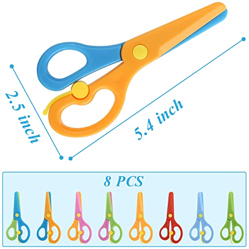 LOVESTOWN 8 PCS Plastic Safety Scissors, Toddler Safety Scissors Kids Plastic Scissors Toddler Scissors Age 3 for Children Art Supplies