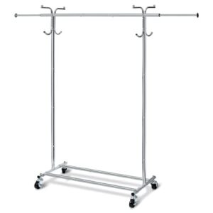 house again adjustable 2-in-1 heavy duty garment rack & coat rack, 66" l, rolling clothes rack with lockable wheels, clothing rack for hanging clothes, commercial grade, freestanding, chrome(sliver)…