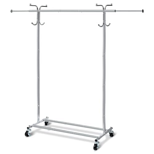 HOUSE AGAIN Adjustable 2-in-1 Heavy Duty Garment Rack & Coat Rack, 66" L, Rolling Clothes Rack with Lockable Wheels, Clothing Rack for Hanging Clothes, Commercial Grade, Freestanding, Chrome(Sliver)…