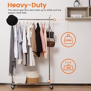 HOUSE AGAIN Adjustable 2-in-1 Heavy Duty Garment Rack & Coat Rack, 66" L, Rolling Clothes Rack with Lockable Wheels, Clothing Rack for Hanging Clothes, Commercial Grade, Freestanding, Chrome(Sliver)…