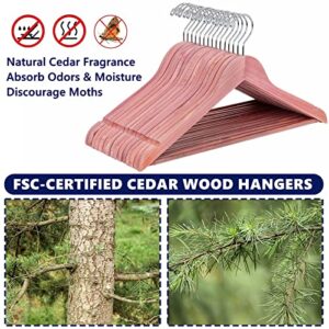 Amber Home American Red Cedar Hangers 30 Pack, Smooth Finish Wood Coat Hangers for Suit Shirt, Aromatic Cedar Clothes Hangers with Swivel Hook & Notches for Dress, Jacket, Pants (Cedar,30)