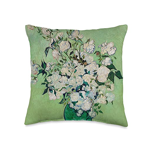 MasterpieceCafe Vincent van Gogh Art Collection Still Life Roses in a Vase by Vincent Van Gogh Throw Pillow, 16x16, Multicolor