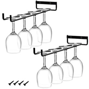 2pcs stemware wine glass rack wall mountable, metal wine glasses holder under cabinet organization, hanging wine cup display stand for cabinet kitchen bar (black)