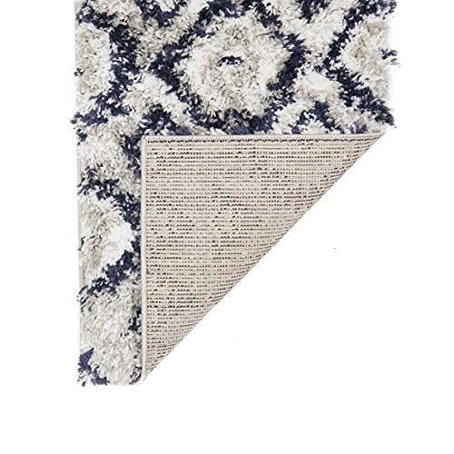 Nautica Puffy Rug – Fez Motif | Modern Home Décor | Premium Shag Accent Rug |Measures 3' X 5' | Navy and Grey