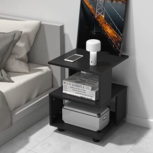 masaka b&w - magic cube black nightstands, modern fashion style - 2 tier rectangular hollow design nightstands, irregular nightstand table, black
