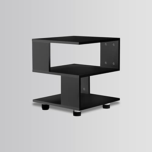MASAKA B&W - Magic Cube Black Nightstands, Modern Fashion Style - 2 Tier Rectangular Hollow Design Nightstands, Irregular nightstand Table, Black