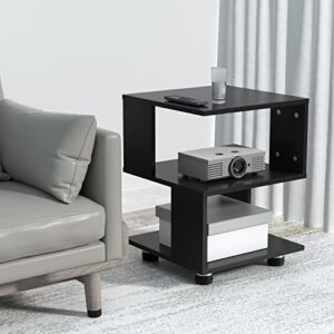 MASAKA B&W - Magic Cube Black Nightstands, Modern Fashion Style - 2 Tier Rectangular Hollow Design Nightstands, Irregular nightstand Table, Black