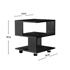 MASAKA B&W - Magic Cube Black Nightstands, Modern Fashion Style - 2 Tier Rectangular Hollow Design Nightstands, Irregular nightstand Table, Black