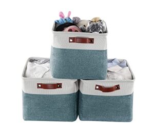 storage baskets for shelves, closet storage bins for organization, fabric bins cube w/handles for organizing shelf nursery home closet, large - 3 pack,green/white