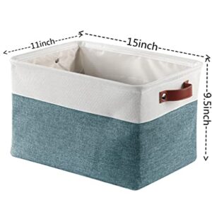 Storage Baskets for Shelves, Closet Storage Bins for Organization, Fabric Bins Cube W/Handles for Organizing Shelf Nursery Home Closet, Large - 3 Pack,Green/White