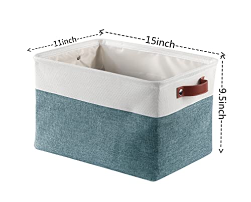 Storage Baskets for Shelves, Closet Storage Bins for Organization, Fabric Bins Cube W/Handles for Organizing Shelf Nursery Home Closet, Large - 3 Pack,Green/White