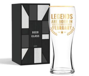 unique birthday gifts for men, husband, him, funny beer glass for dad, brother, boyfriend, son, uncle, 15 oz, legends are born in february
