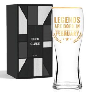 Unique Birthday Gifts for Men, Husband, Him, Funny Beer Glass for Dad, Brother, Boyfriend, Son, Uncle, 15 oz, Legends are Born in February