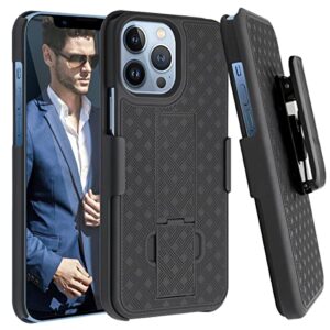 fingic compatible with iphone 13 pro max 5g holster case combo shell slim rugged case with kickstand swivel belt clip holster shockproof cover for iphone 13 pro max 5g (6.7 inch) 2021, black