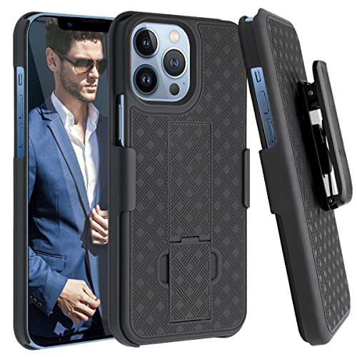 Fingic Compatible with iPhone 13 Pro Max 5G Holster Case Combo Shell Slim Rugged Case with Kickstand Swivel Belt Clip Holster Shockproof Cover for iPhone 13 Pro Max 5G (6.7 inch) 2021, Black