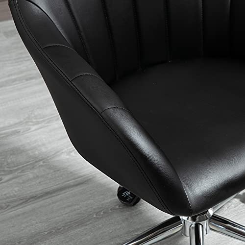 Vinsetto Mid Back Home Office Chair Computer Desk Chair with PU Leather, Adjustable Height, Swivel Wheels for Study, Bedroom, Black