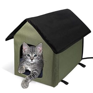 outdoor heated cat house cat shelter outdoor cat house for feral cats with removable heating pad, waterproof pet house for indoor & outdoor use