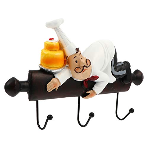 YARNOW Chef Wall Hanger Fat Chef Decor Bakery Decorative Chef with Bread Figurine Wall Hooks Keys Coats Aprons Utilities Hook Chef Wall Art for Kitchen Living Room Wall Decor