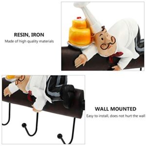 YARNOW Chef Wall Hanger Fat Chef Decor Bakery Decorative Chef with Bread Figurine Wall Hooks Keys Coats Aprons Utilities Hook Chef Wall Art for Kitchen Living Room Wall Decor