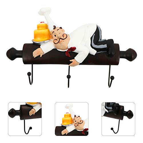 YARNOW Chef Wall Hanger Fat Chef Decor Bakery Decorative Chef with Bread Figurine Wall Hooks Keys Coats Aprons Utilities Hook Chef Wall Art for Kitchen Living Room Wall Decor